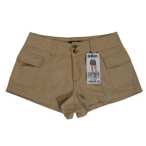 Rewash Womens Tan High-Waisted Cotton Blend Utility Shorts Size 7/28 2-Button.